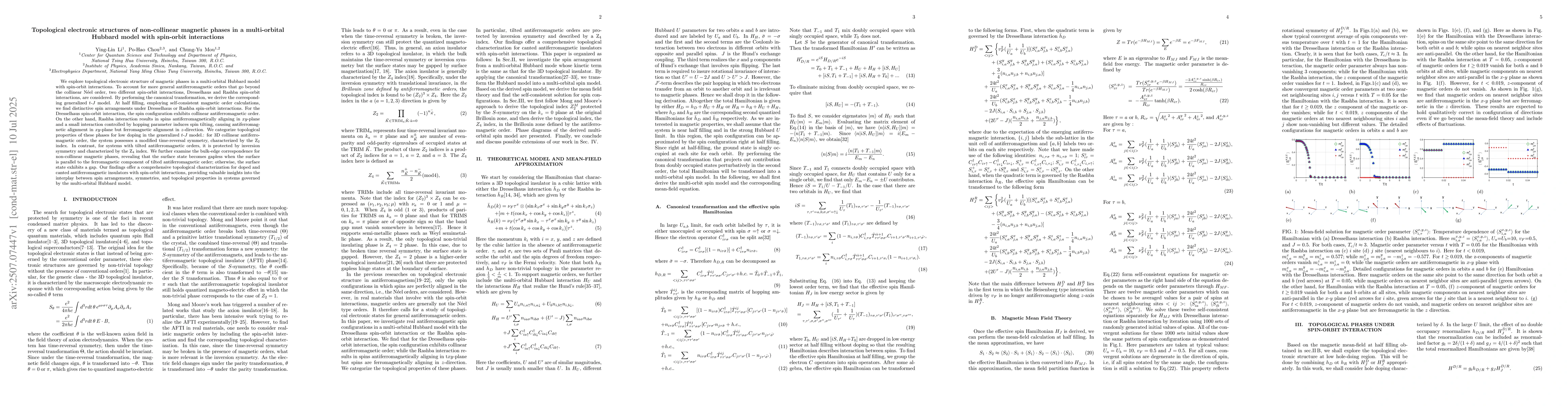 Thumbnail for Topological electronic structures of non-collinear magnetic phases in a
  multi-orbital Hubbard model with spin-orbit interactions