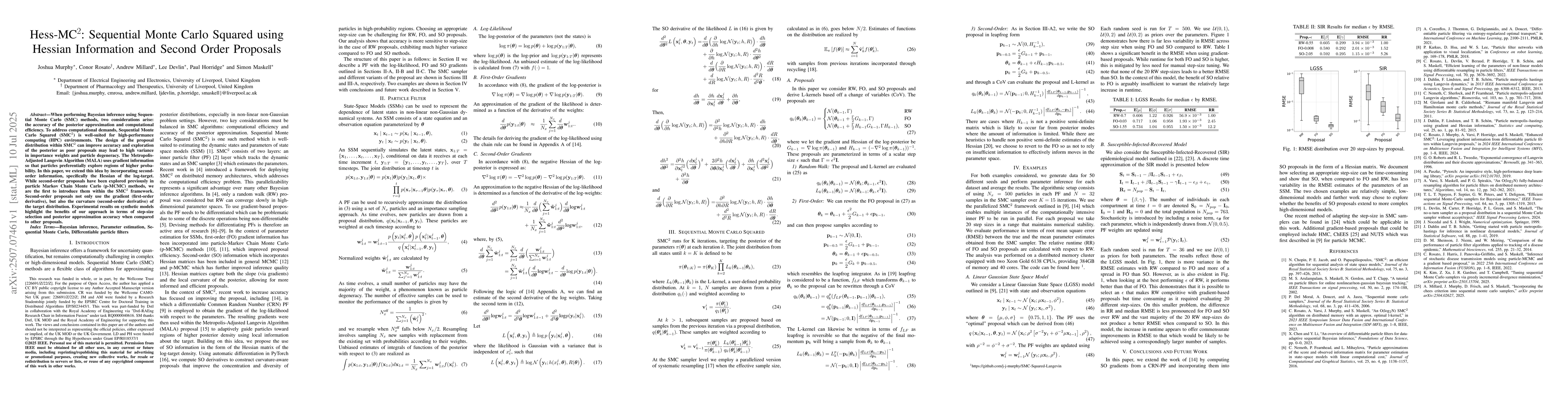 Thumbnail for Hess-MC2: Sequential Monte Carlo Squared using Hessian Information and
  Second Order Proposals