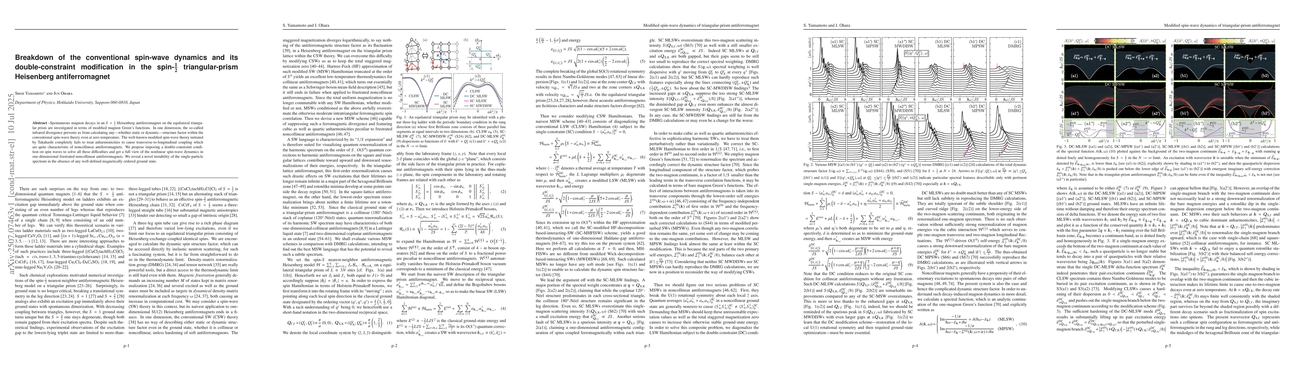 Thumbnail for Breakdown of the conventional spin-wave dynamics and its
  double-constraint modification in the spin-$\mathbf{\frac{1}{2}}$
  triangular-prism Heisenberg antiferromagnet