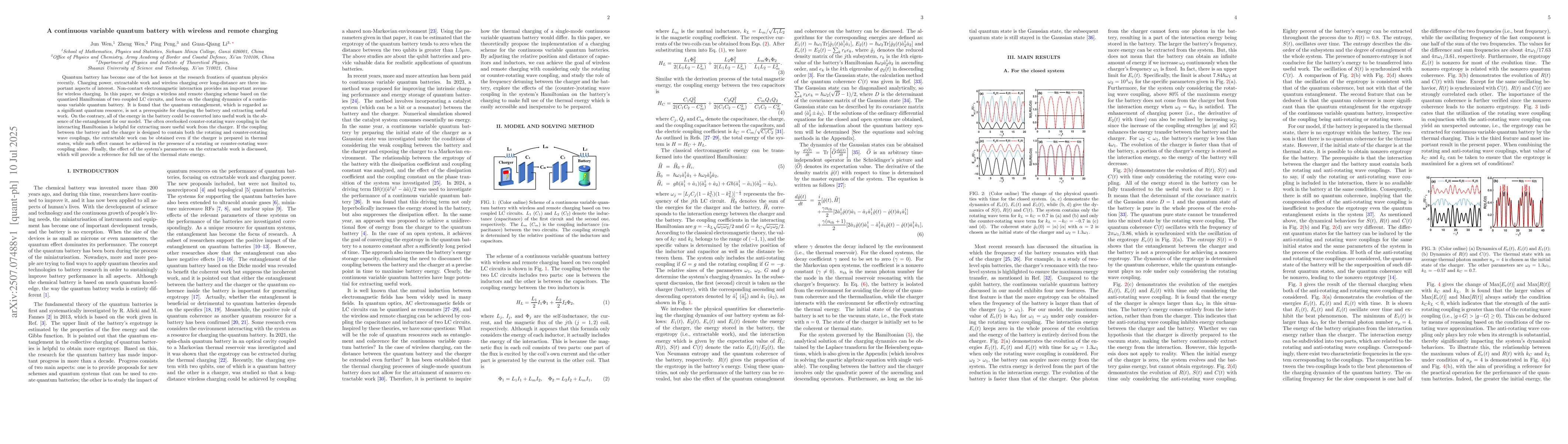 Thumbnail for A continuous variable quantum battery with wireless and remote charging
