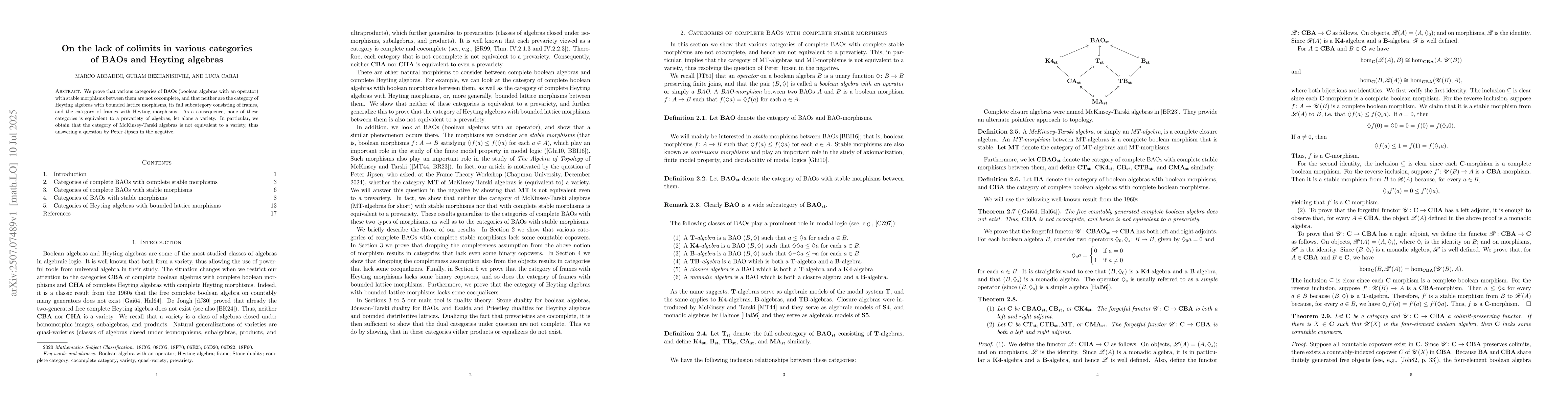 Thumbnail for On the lack of colimits in various categories of BAOs and Heyting
  algebras