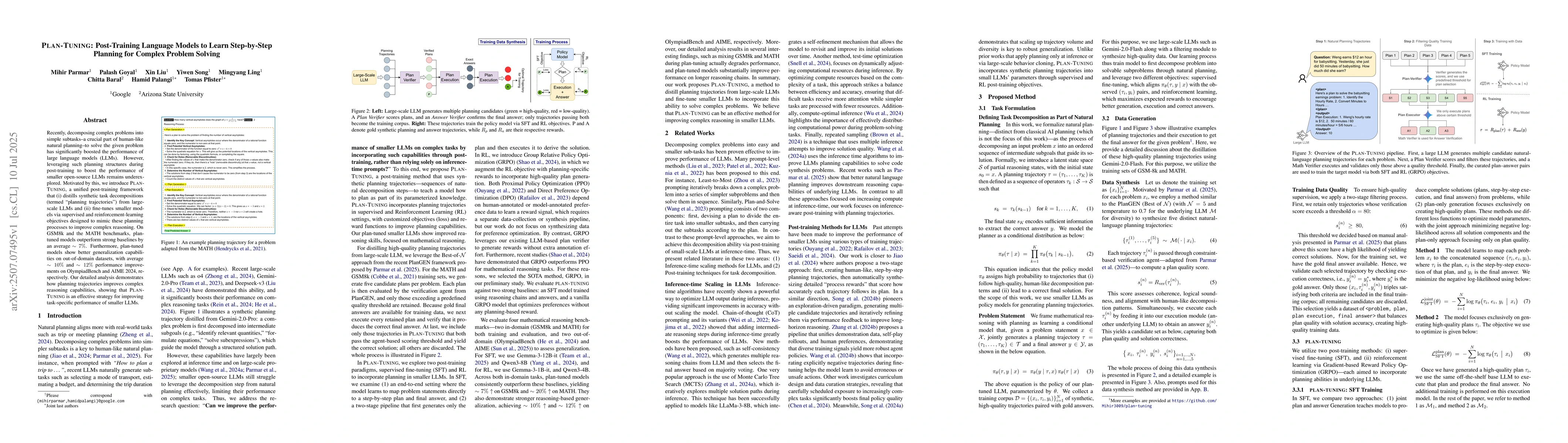 Thumbnail for PLAN-TUNING: Post-Training Language Models to Learn Step-by-Step
  Planning for Complex Problem Solving