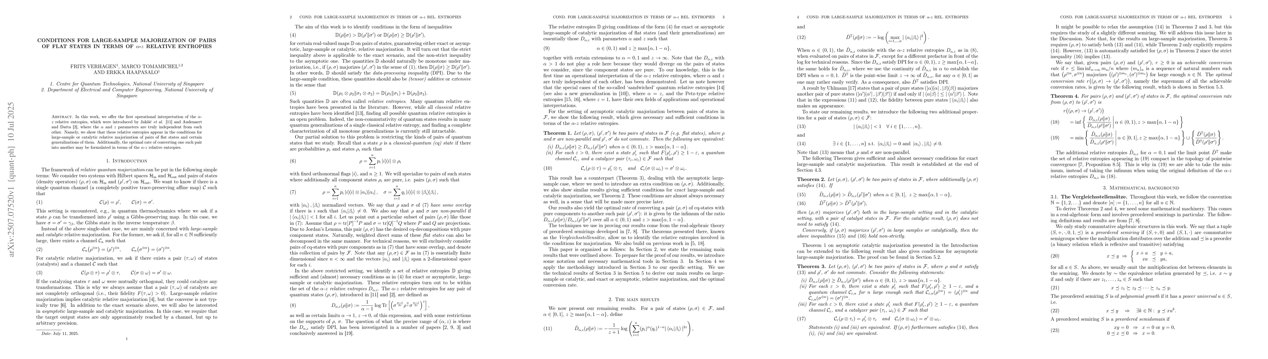 Thumbnail for Conditions for Large-Sample Majorization of Pairs of Flat States in
  Terms of $α$-$z$ Relative Entropies