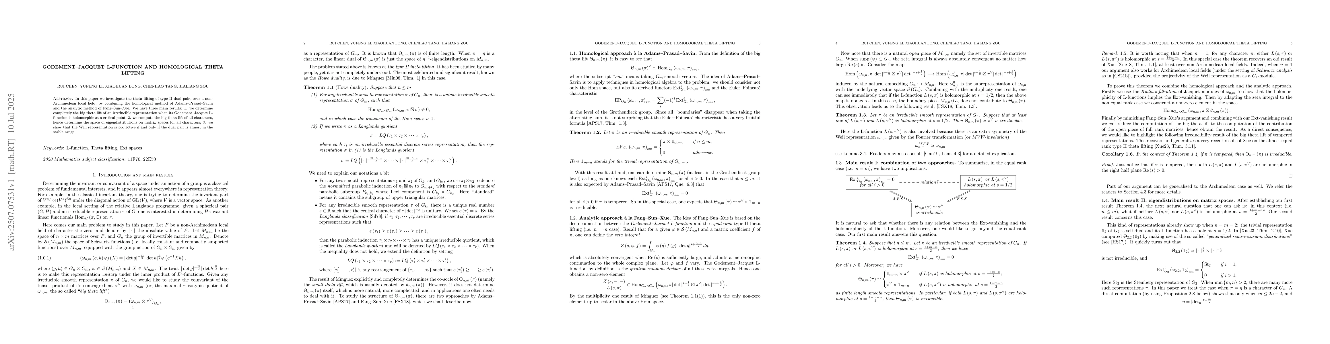 Thumbnail for Godement--Jacquet L-function and homological theta lifting