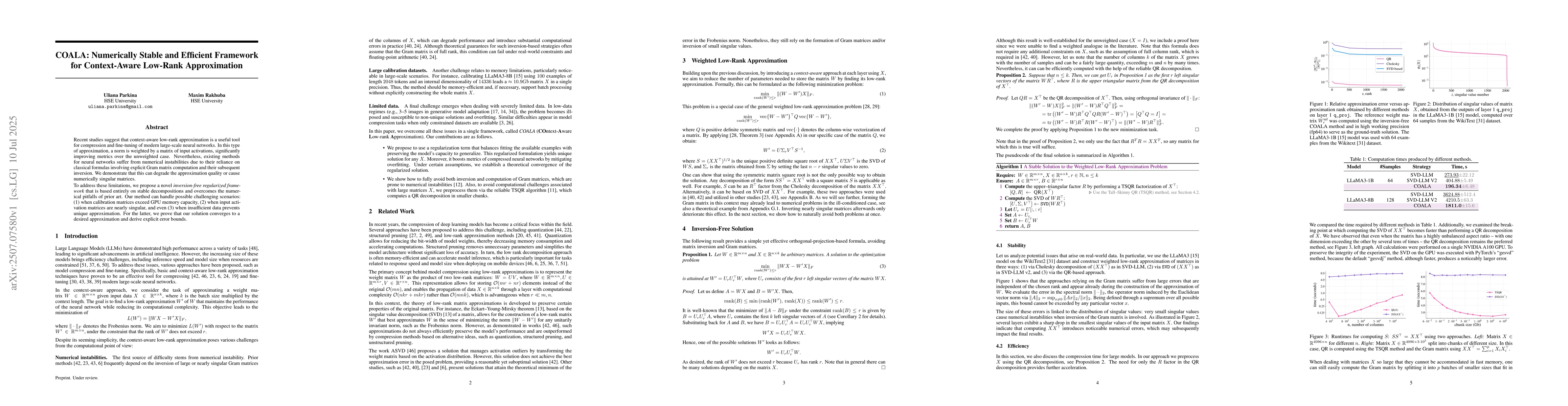 Thumbnail for COALA: Numerically Stable and Efficient Framework for Context-Aware
  Low-Rank Approximation