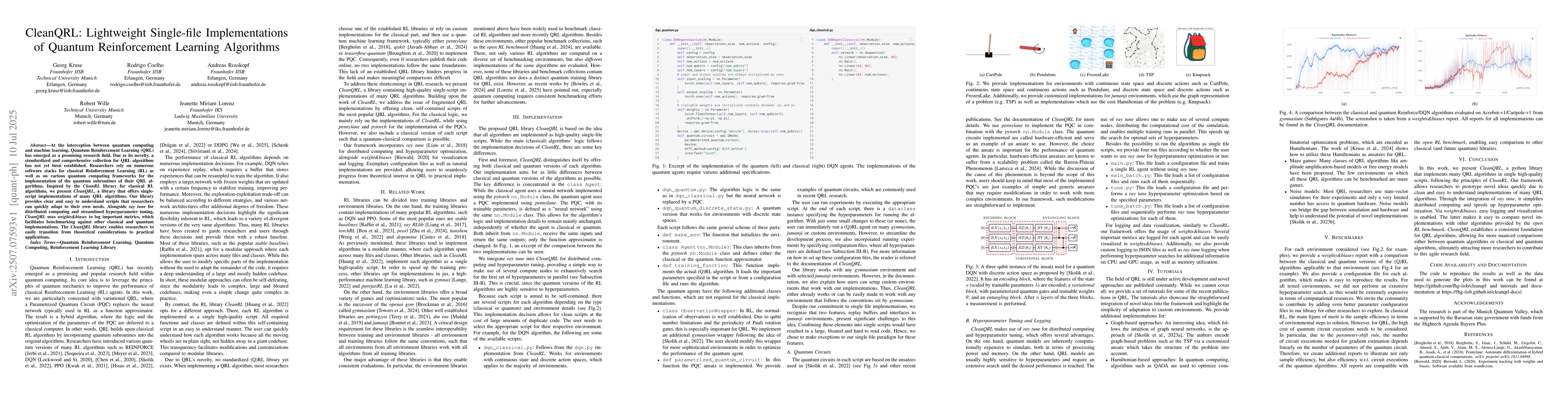 Thumbnail for CleanQRL: Lightweight Single-file Implementations of Quantum
  Reinforcement Learning Algorithms