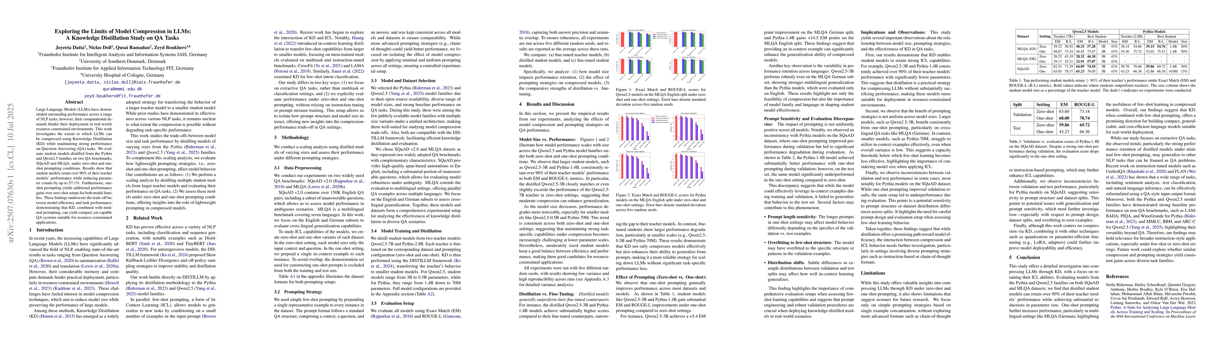 Thumbnail for Exploring the Limits of Model Compression in LLMs: A Knowledge
  Distillation Study on QA Tasks