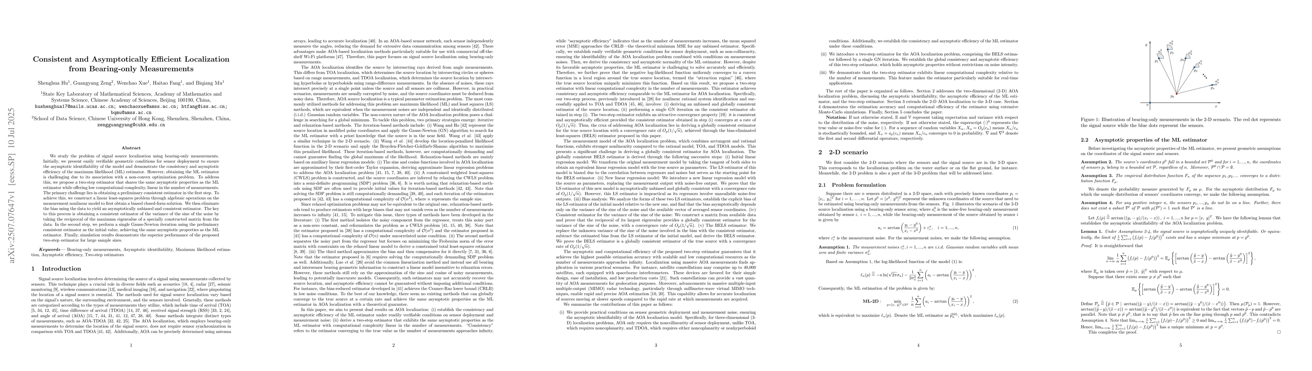 Thumbnail for Consistent and Asymptotically Efficient Localization from Bearing-only
  Measurements