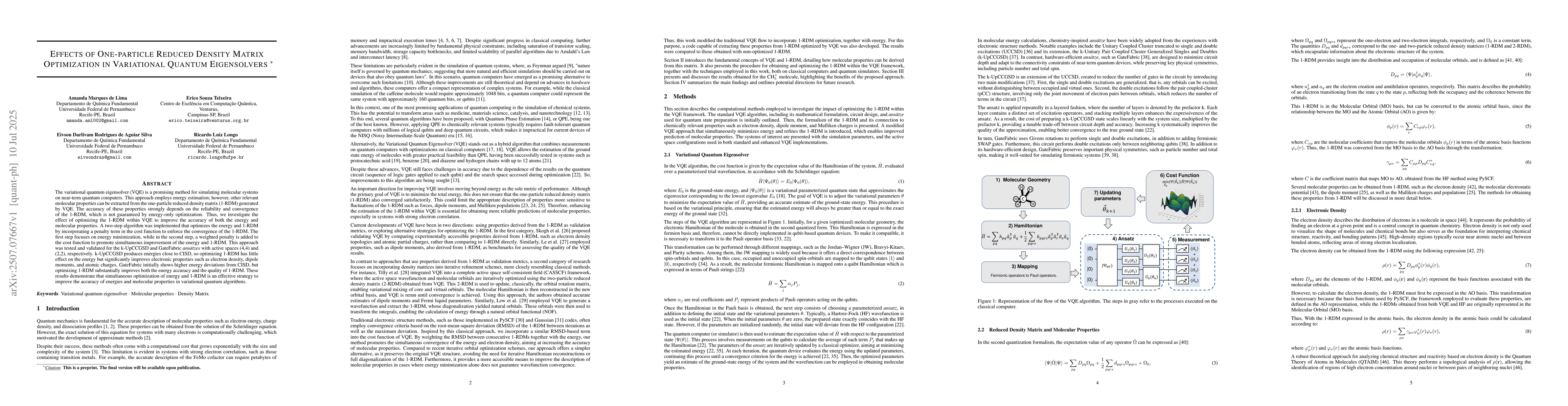Thumbnail for Effects of One-particle Reduced Density Matrix Optimization in
  Variational Quantum Eigensolvers