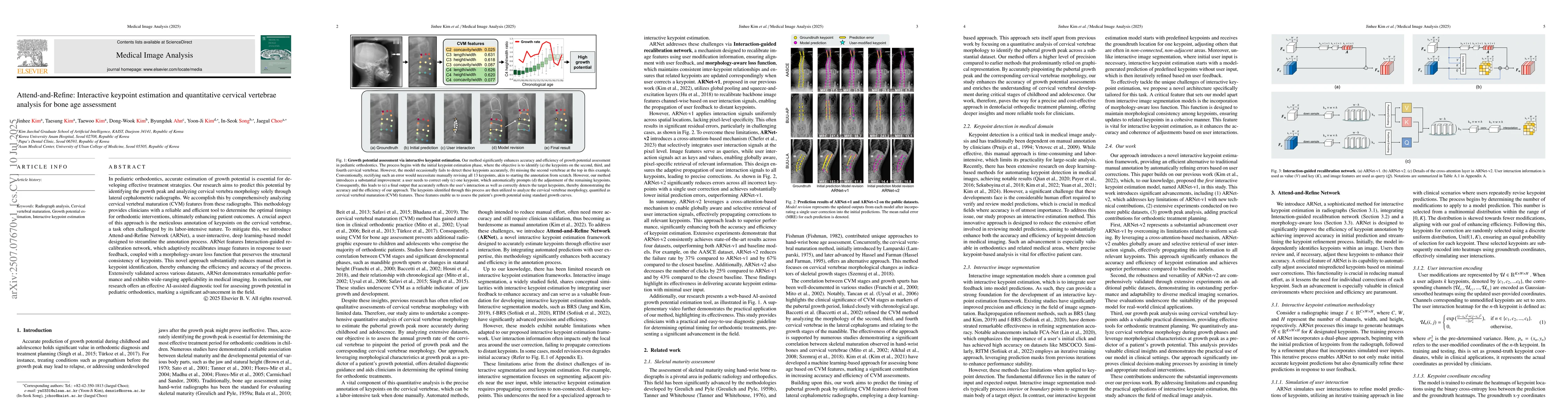 Thumbnail for Attend-and-Refine: Interactive keypoint estimation and quantitative
  cervical vertebrae analysis for bone age assessment