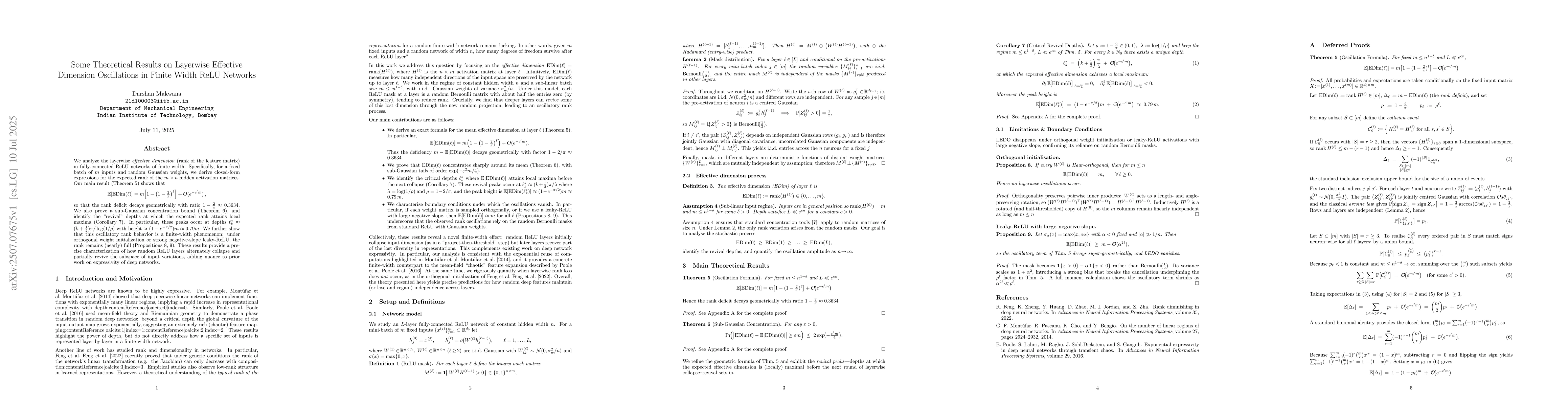 Thumbnail for Some Theoretical Results on Layerwise Effective Dimension Oscillations
  in Finite Width ReLU Networks