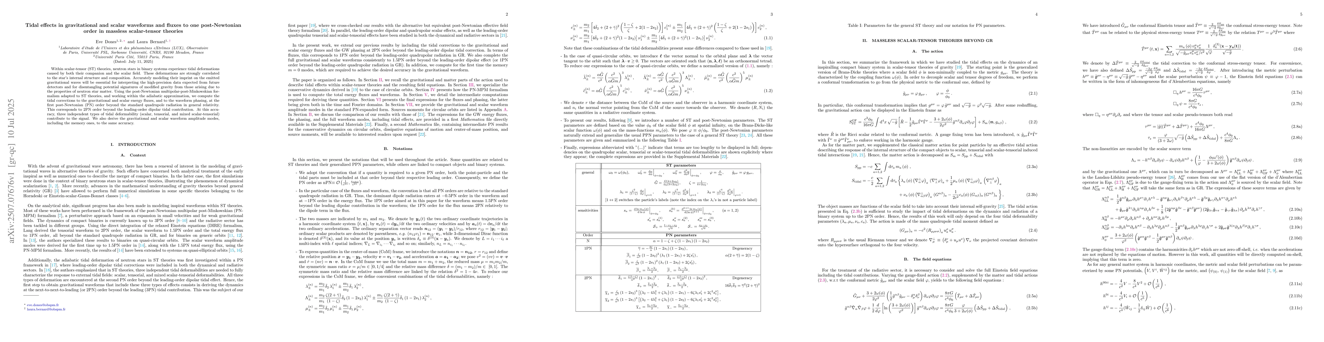 Thumbnail for Tidal effects in gravitational and scalar waveforms and fluxes to one
  post-Newtonian order in massless scalar-tensor theories