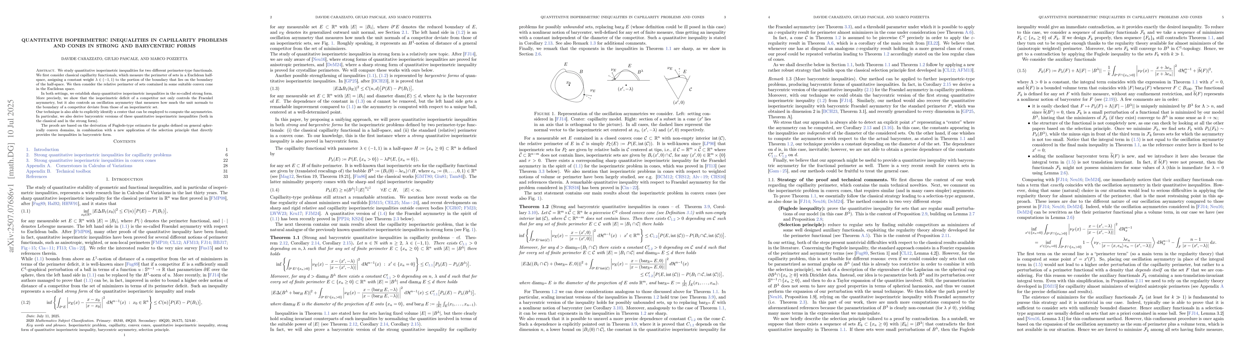 Thumbnail for Quantitative isoperimetric inequalities in capillarity problems and
  cones in strong and barycentric forms