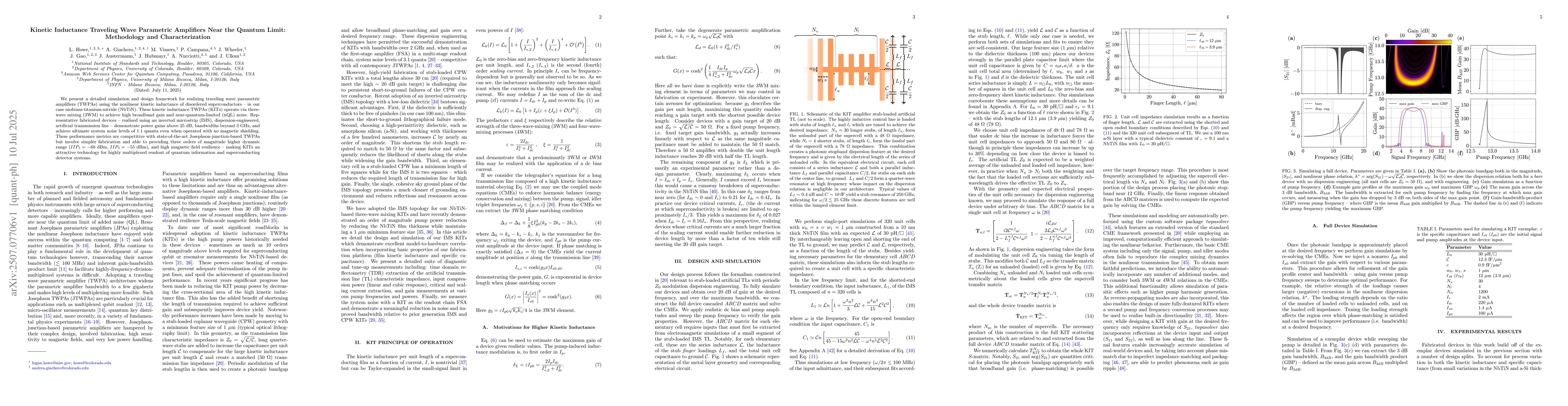 Thumbnail for Kinetic Inductance Traveling Wave Parametric Amplifiers Near the Quantum
  Limit: Methodology and Characterization