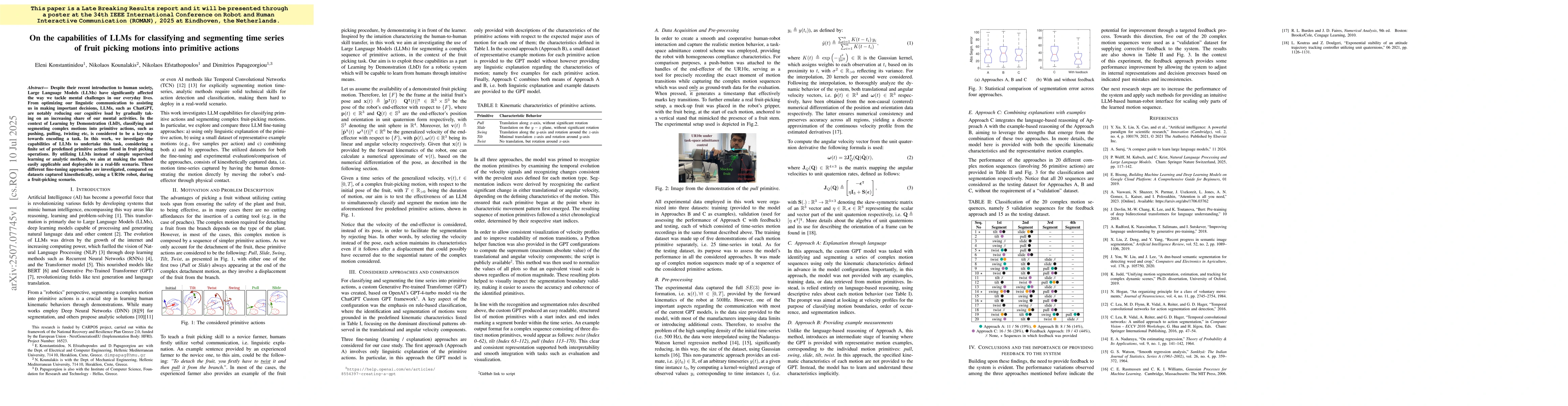 Thumbnail for On the capabilities of LLMs for classifying and segmenting time series
  of fruit picking motions into primitive actions