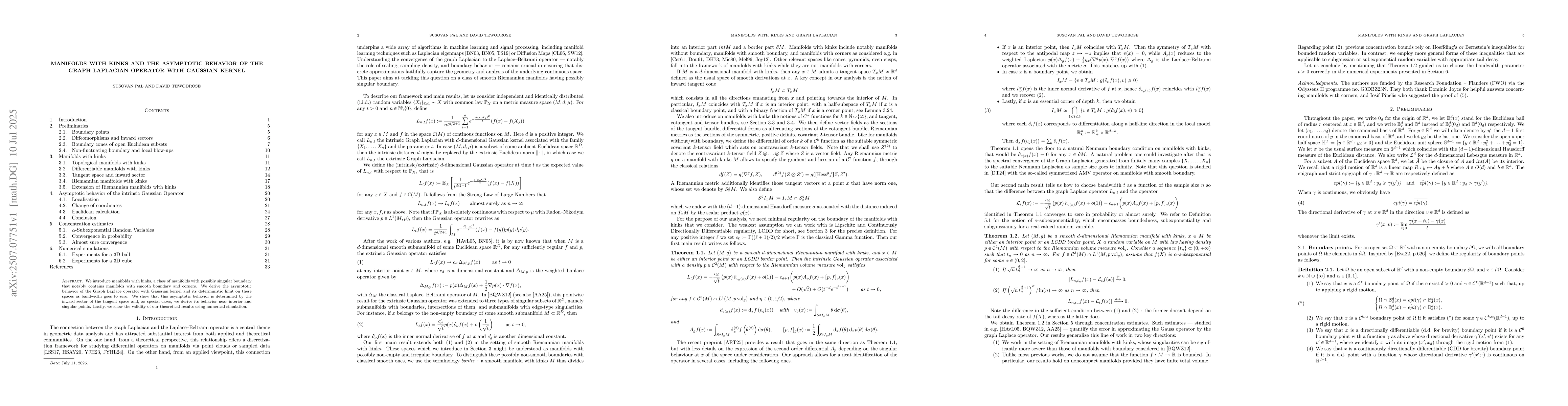 Thumbnail for Manifolds with kinks and the asymptotic behavior of the graph Laplacian
  operator with Gaussian kernel