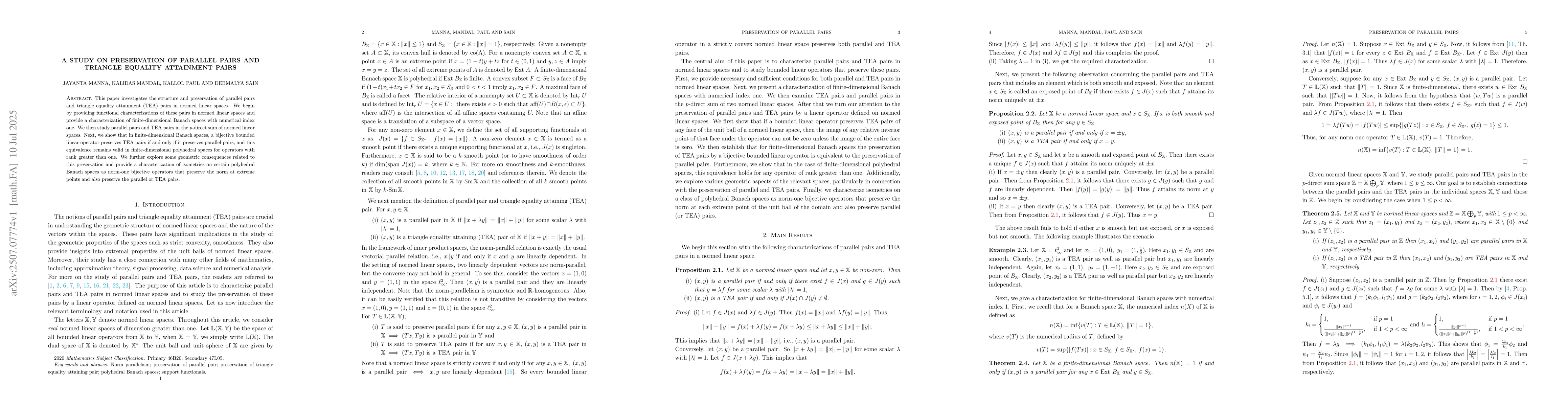 Thumbnail for A study on preservation of parallel pairs and triangle equality
  attainment pairs
