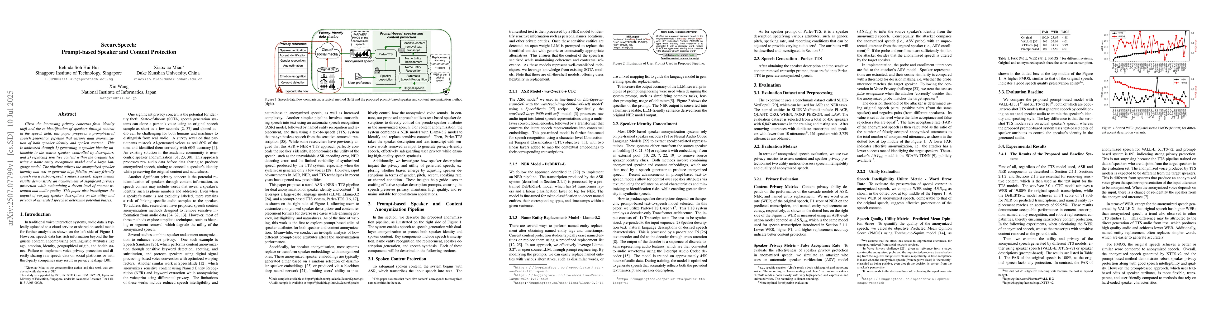 Thumbnail for SecureSpeech: Prompt-based Speaker and Content Protection