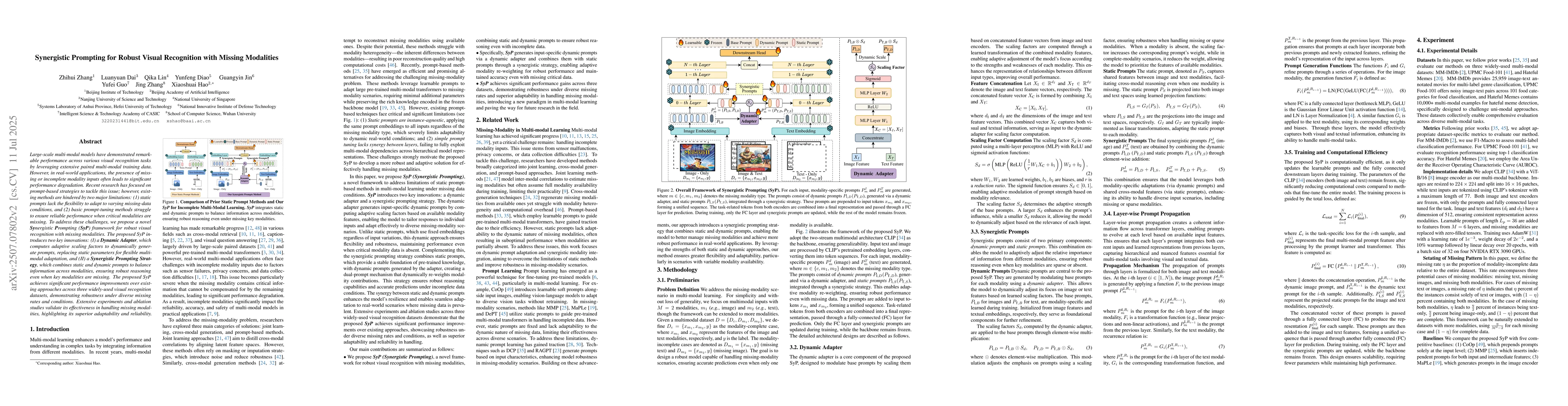 Thumbnail for Synergistic Prompting for Robust Visual Recognition with Missing
  Modalities