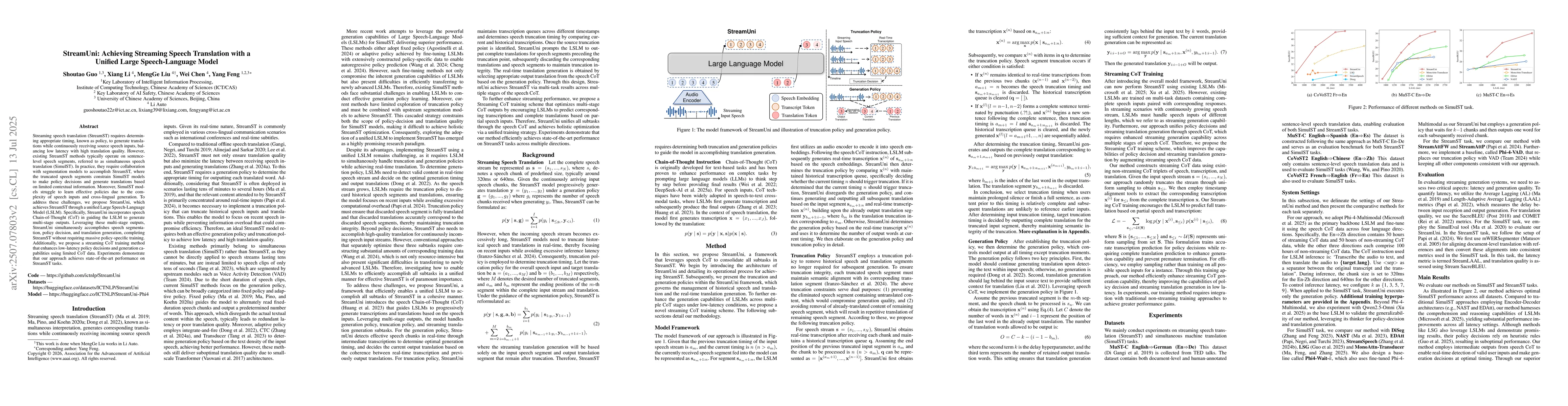 Thumbnail for StreamUni: Achieving Streaming Speech Translation with a Unified Large
  Speech-Language Model