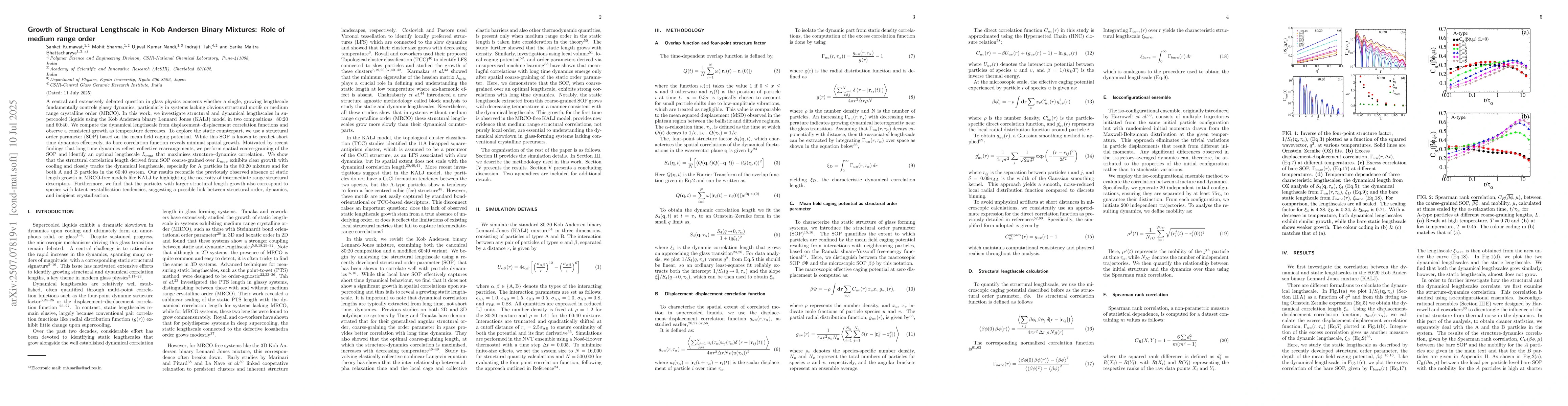 Thumbnail for Growth of Structural Lengthscale in Kob Andersen Binary Mixtures: Role
  of medium range order