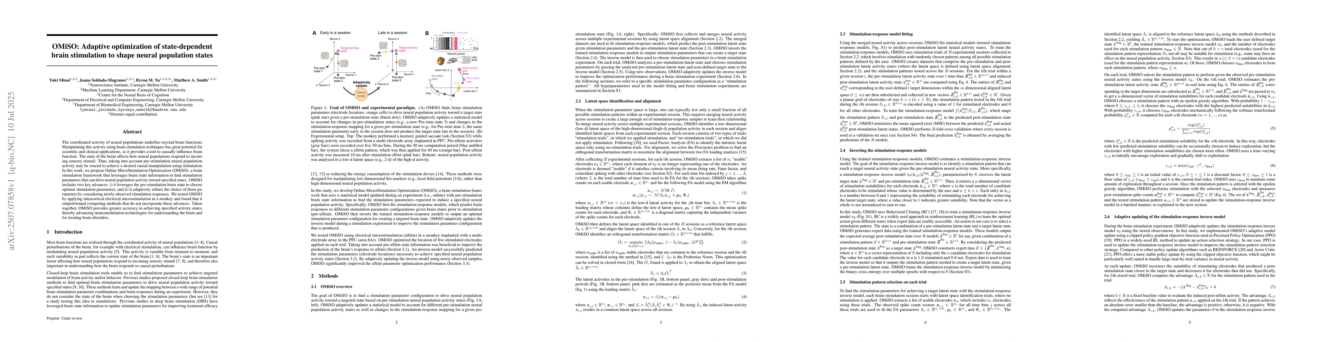 Thumbnail for OMiSO: Adaptive optimization of state-dependent brain stimulation to
  shape neural population states