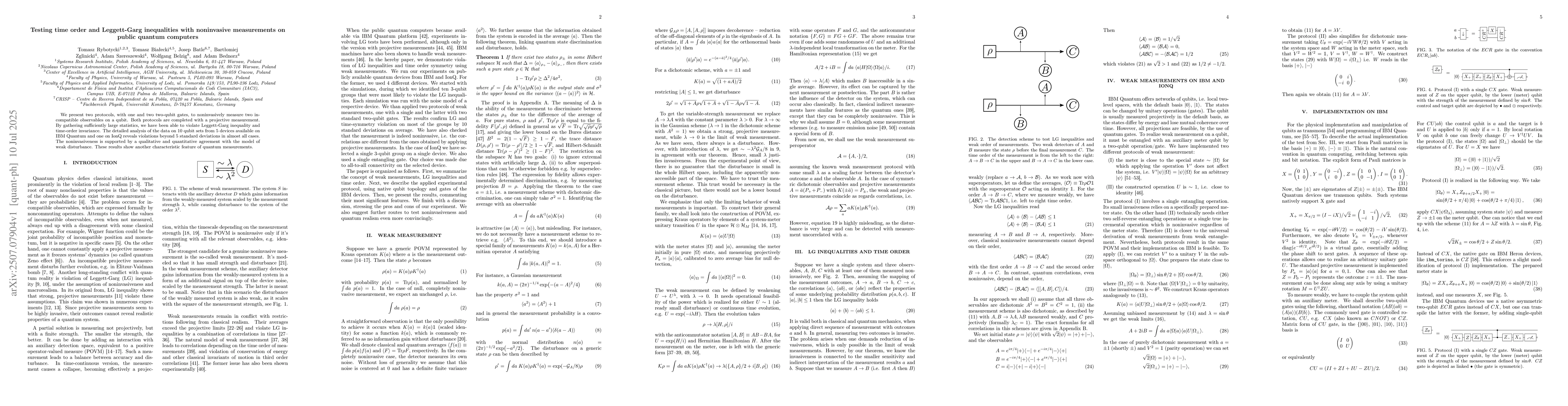 Thumbnail for Testing time order and Leggett-Garg inequalities with noninvasive
  measurements on public quantum computers