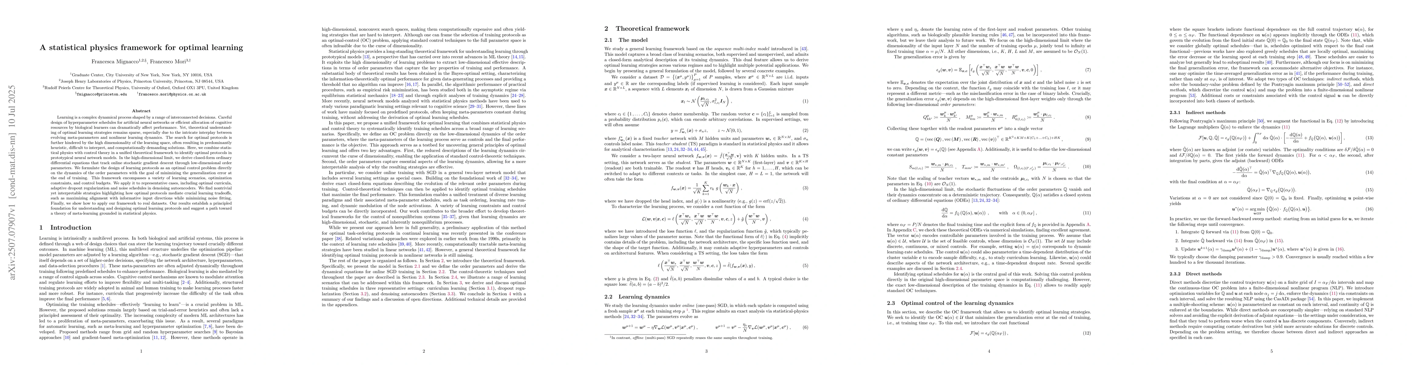 Thumbnail for A statistical physics framework for optimal learning