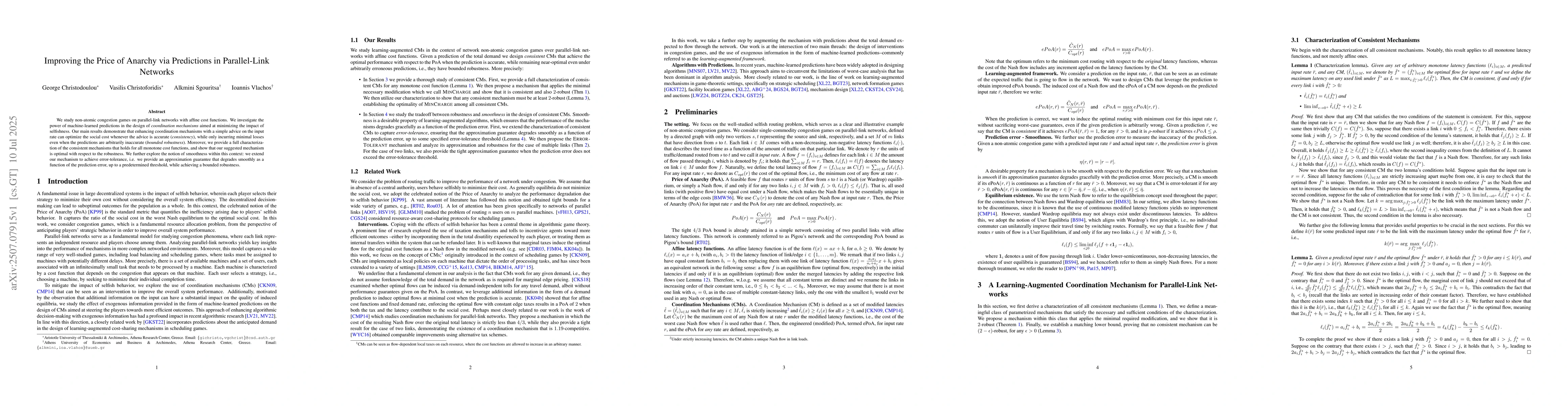 Thumbnail for Improving the Price of Anarchy via Predictions in Parallel-Link Networks