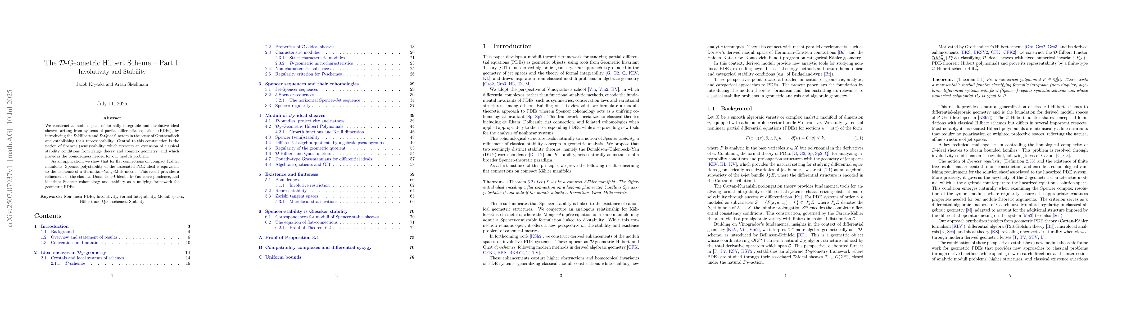 Thumbnail for The $\mathcal{D}$-Geometric Hilbert Scheme -- Part I: Involutivity and
  Stability
