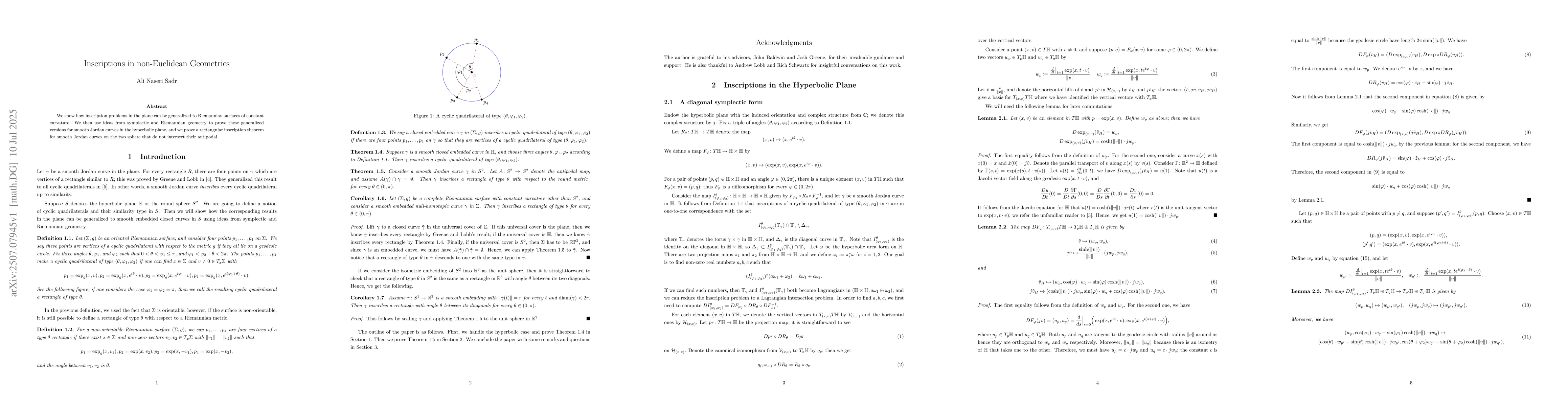 Thumbnail for Inscriptions in non-Euclidean Geometries