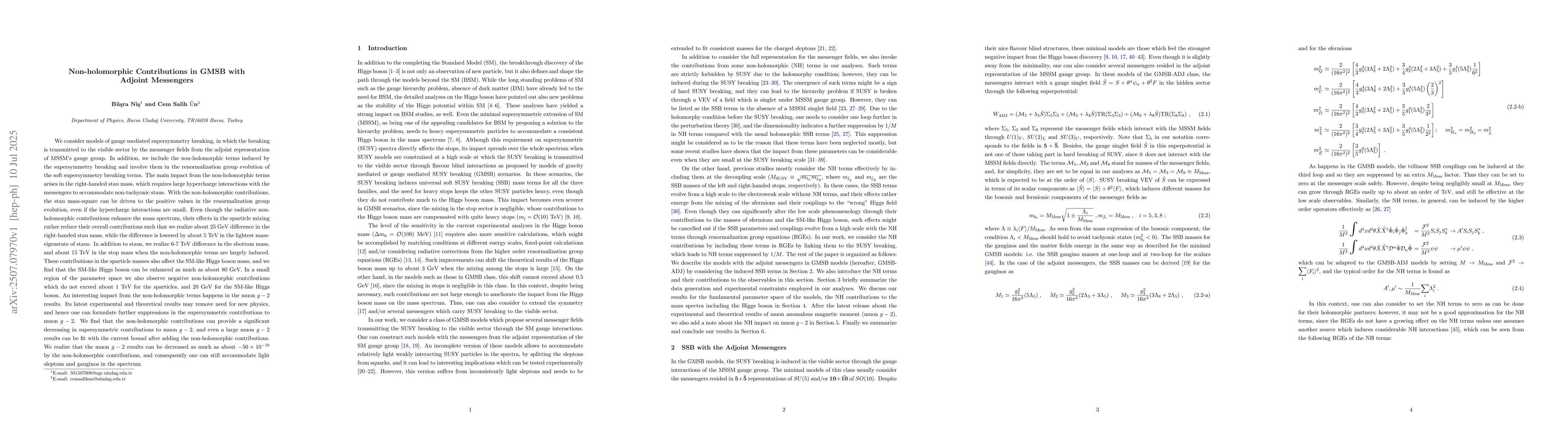 Thumbnail for Non-holomorphic Contributions in GMSB with Adjoint Messengers