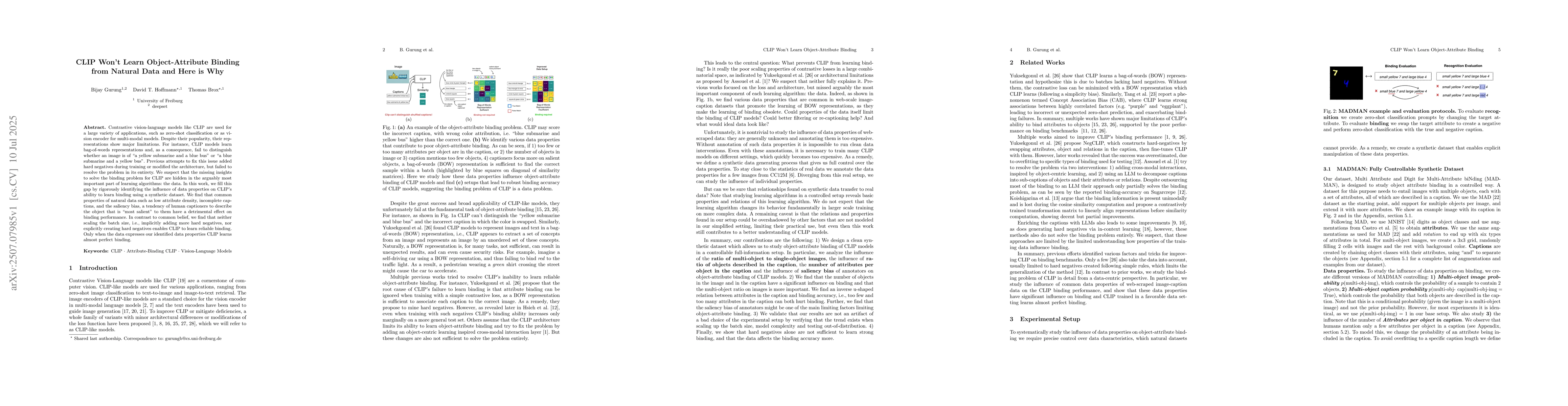Thumbnail for CLIP Won't Learn Object-Attribute Binding from Natural Data and Here is
  Why