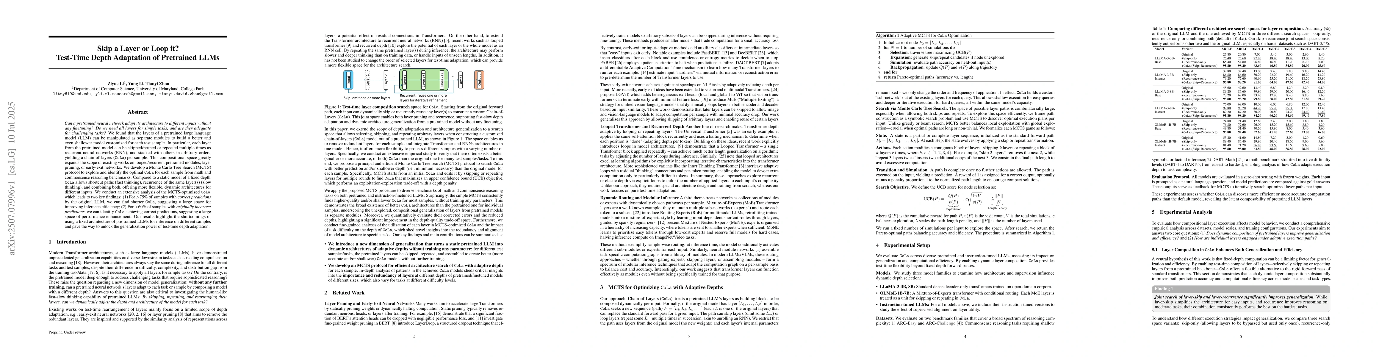 Thumbnail for Skip a Layer or Loop it? Test-Time Depth Adaptation of Pretrained LLMs