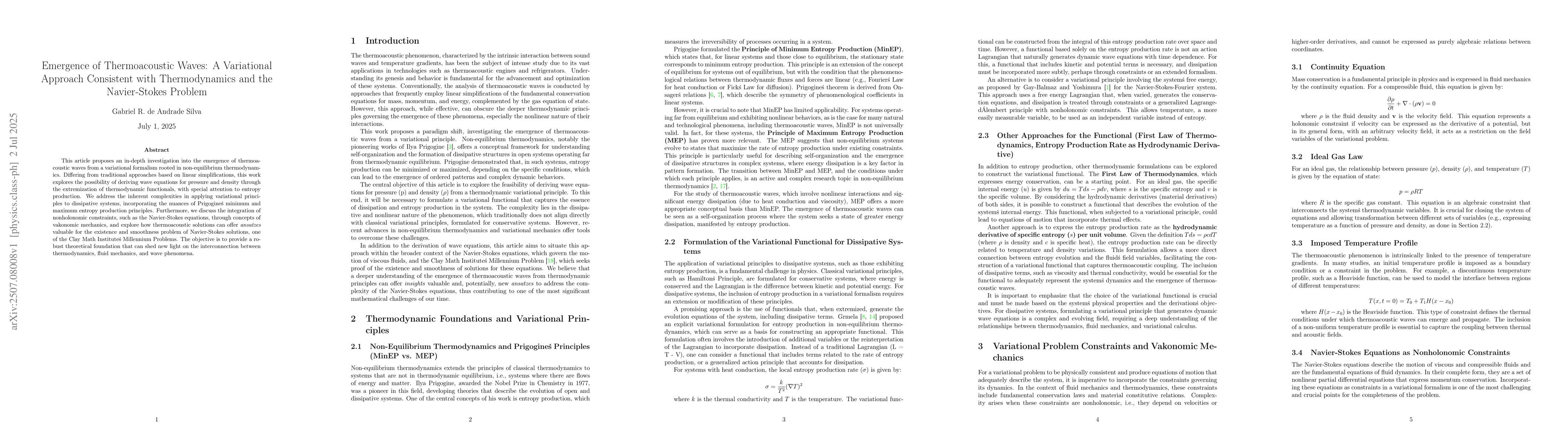 Thumbnail for Emergence of Thermoacoustic Waves: A Variational Approach Consistent
  with Thermodynamics and the Navier-Stokes Problem