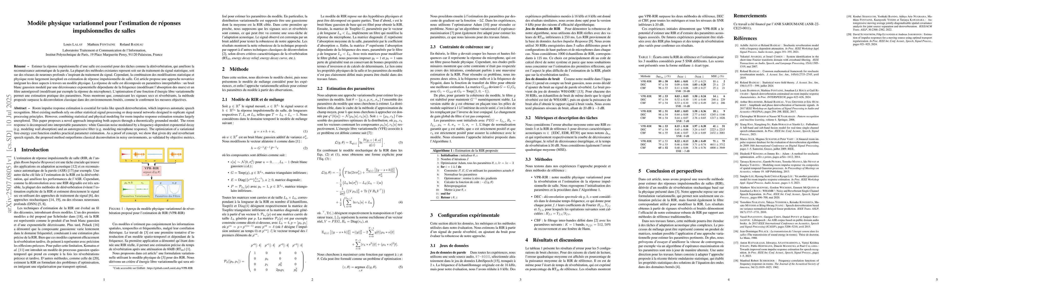 Thumbnail for Modèle physique variationnel pour l'estimation de réponses
  impulsionnelles de salles