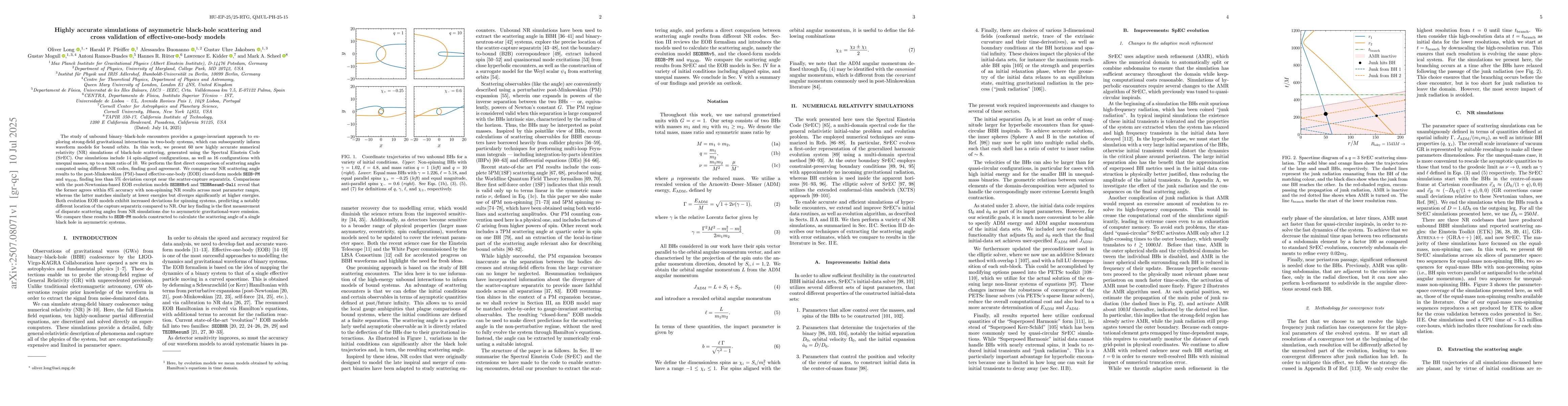 Thumbnail for Highly accurate simulations of asymmetric black-hole scattering and
  cross validation of effective-one-body models