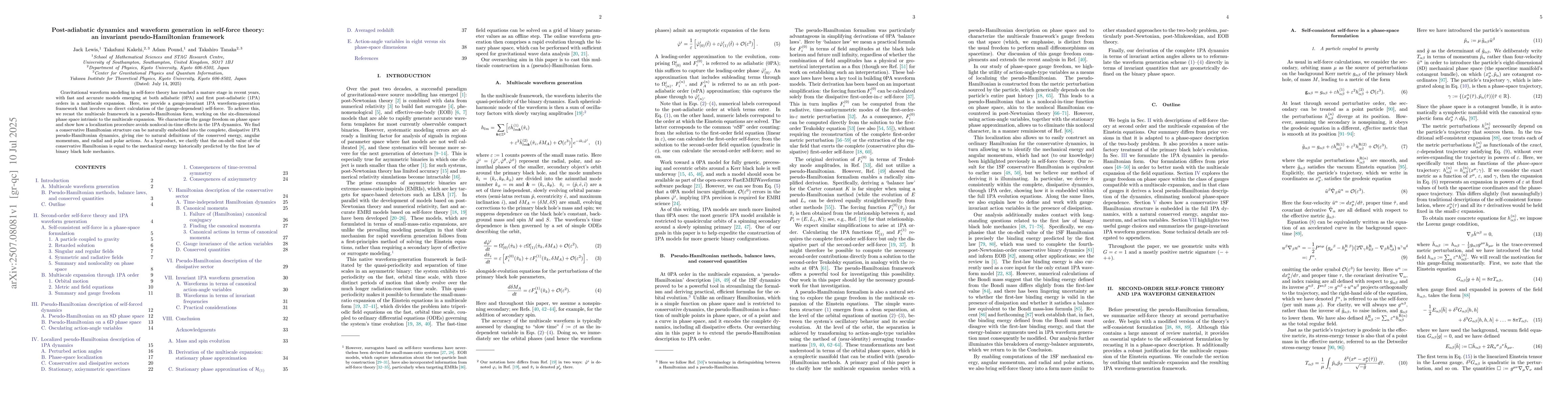 Thumbnail for Post-adiabatic dynamics and waveform generation in self-force theory: an
  invariant pseudo-Hamiltonian framework