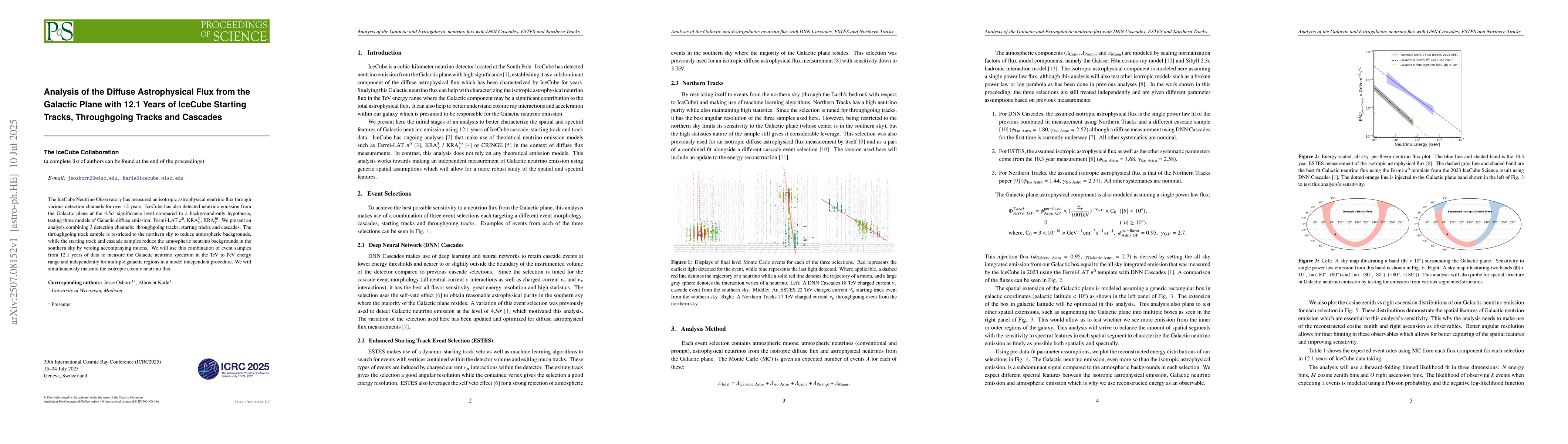 Thumbnail for Analysis of the Diffuse Astrophysical Flux from the Galactic Plane with
  12.1 Years of IceCube Starting Tracks, Throughgoing Tracks and Cascades