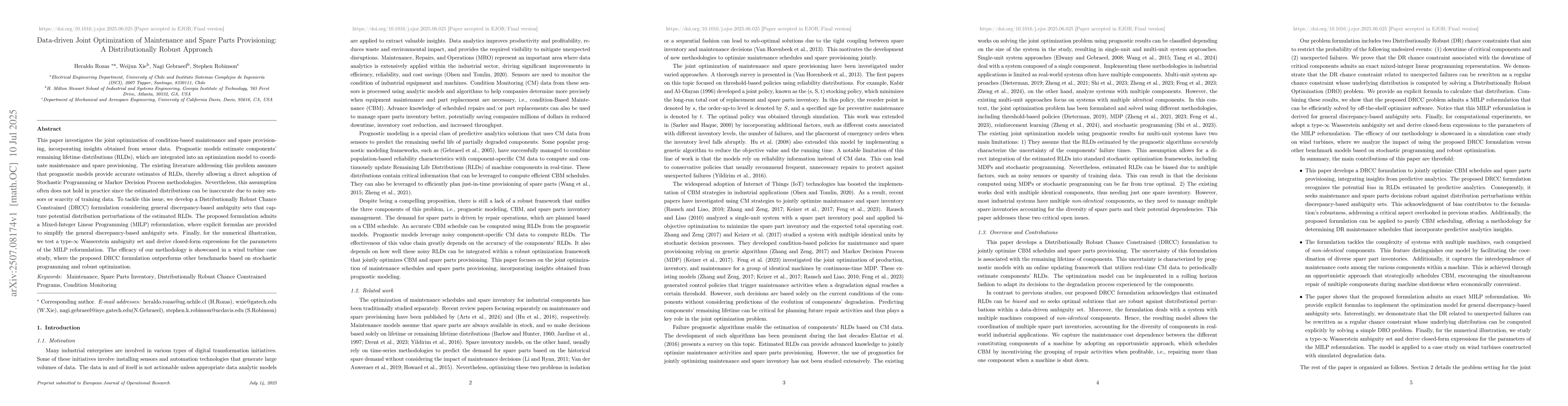 Thumbnail for Data-driven joint optimization of maintenance and spare parts
  provisioning: A distributionally robust approach