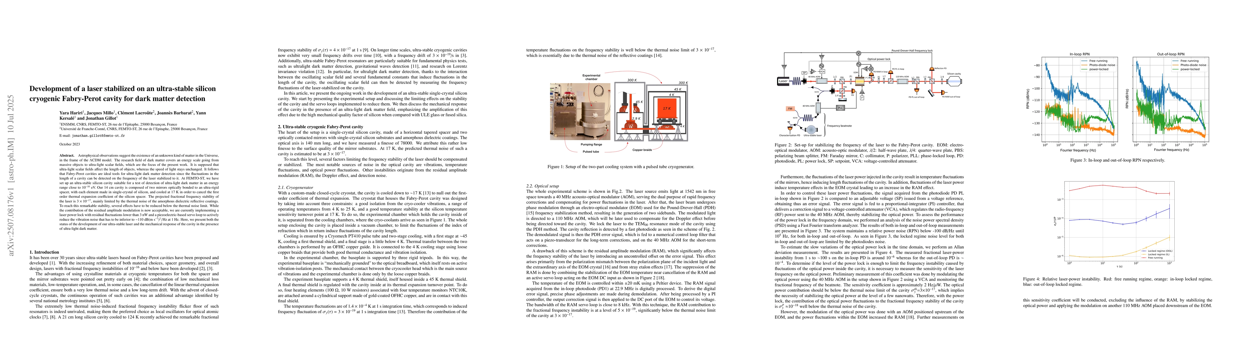 Thumbnail for Development of a laser stabilized on an ultra-stable silicon cryogenic
  Fabry-Perot cavity for dark matter detection