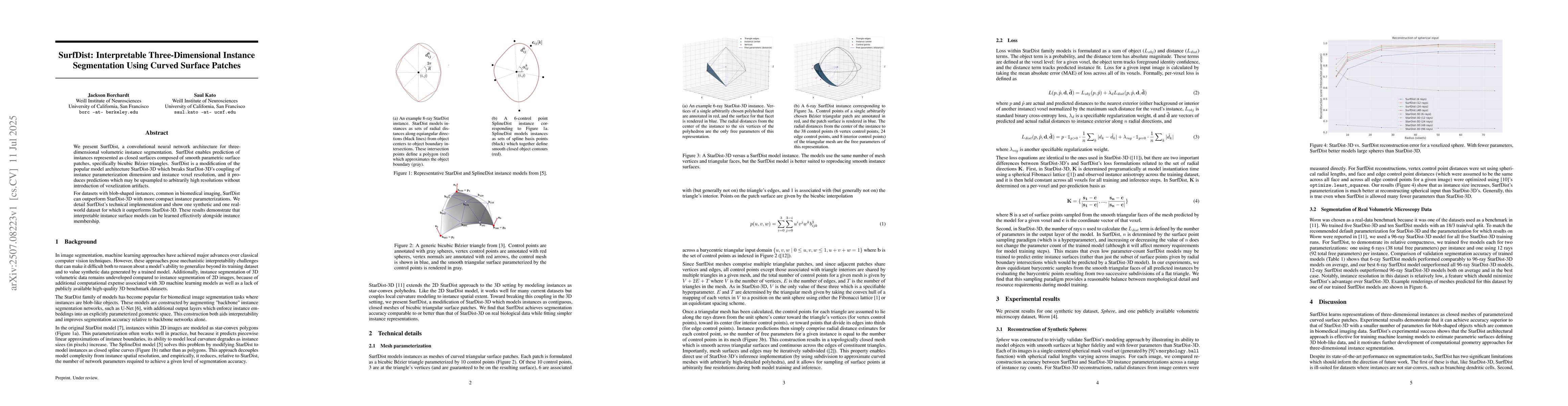 Thumbnail for SurfDist: Interpretable Three-Dimensional Instance Segmentation Using
  Curved Surface Patches
