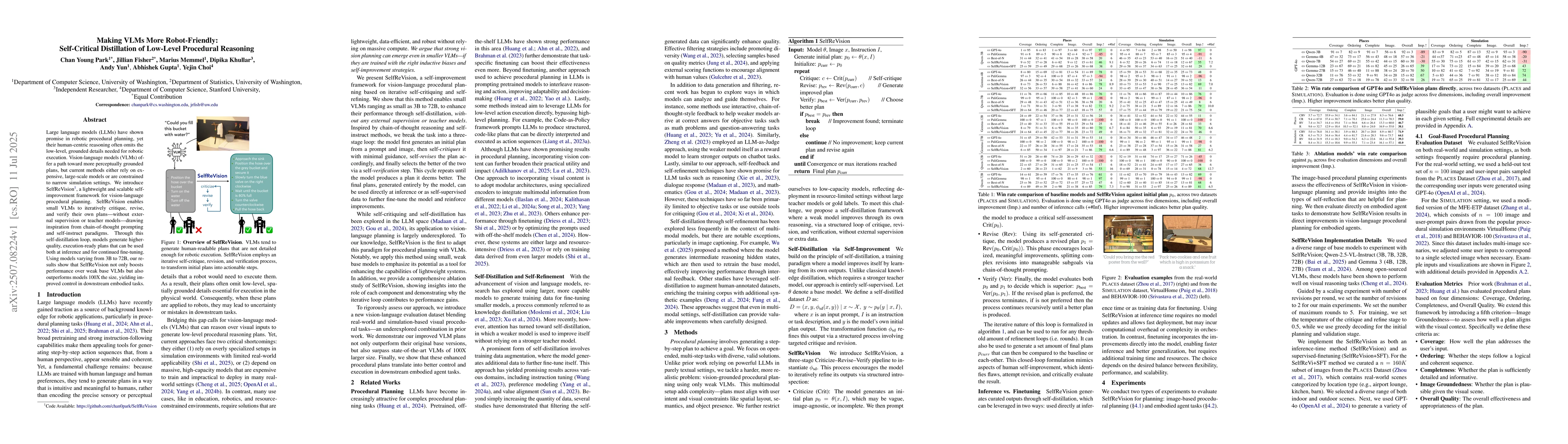 Thumbnail for Making VLMs More Robot-Friendly: Self-Critical Distillation of Low-Level
  Procedural Reasoning