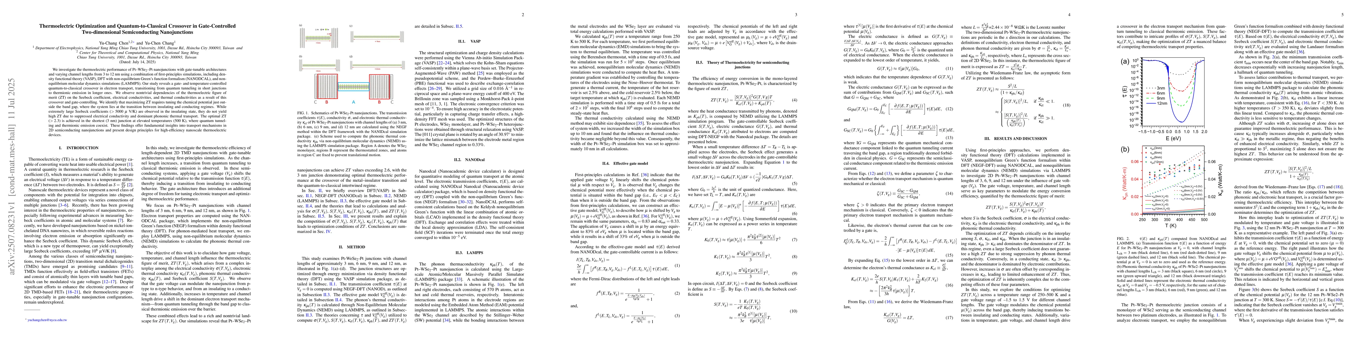 Thumbnail for Thermoelectric optimization and quantum-to-classical crossover in
  gate-controlled two-dimensional semiconducting nanojunctions
