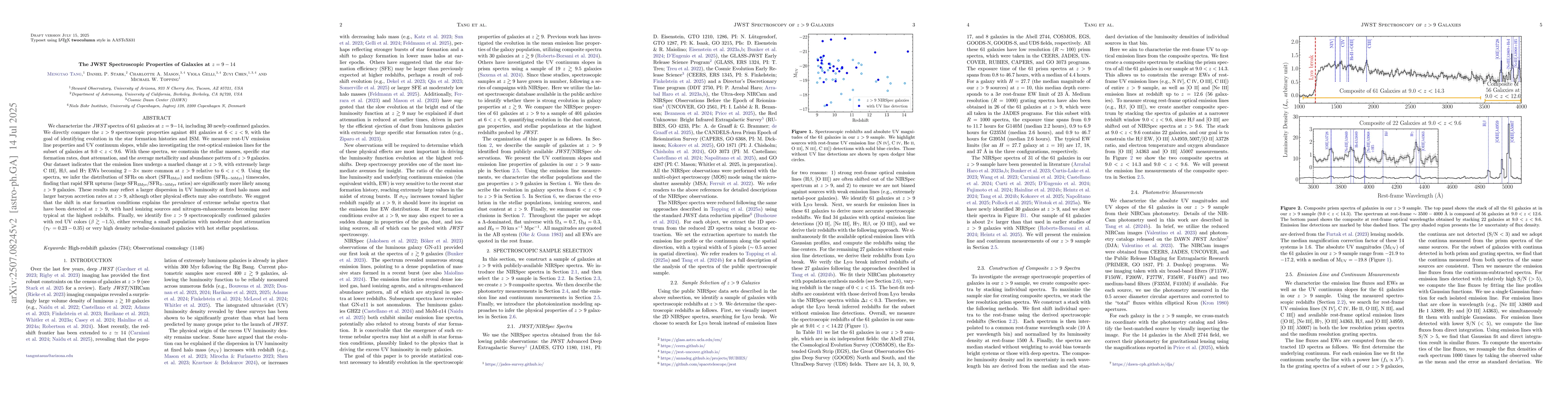 Thumbnail for The JWST Spectroscopic Properties of Galaxies at $z=9-14$