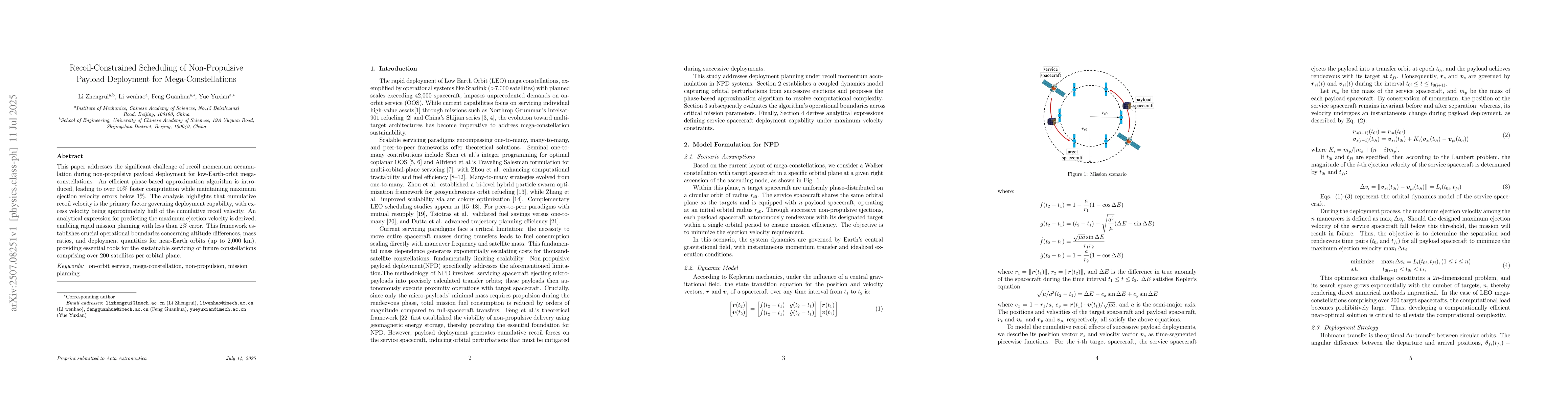 Thumbnail for Recoil-Constrained Scheduling of Non-Propulsive Payload Deployment for
  Mega-Constellations