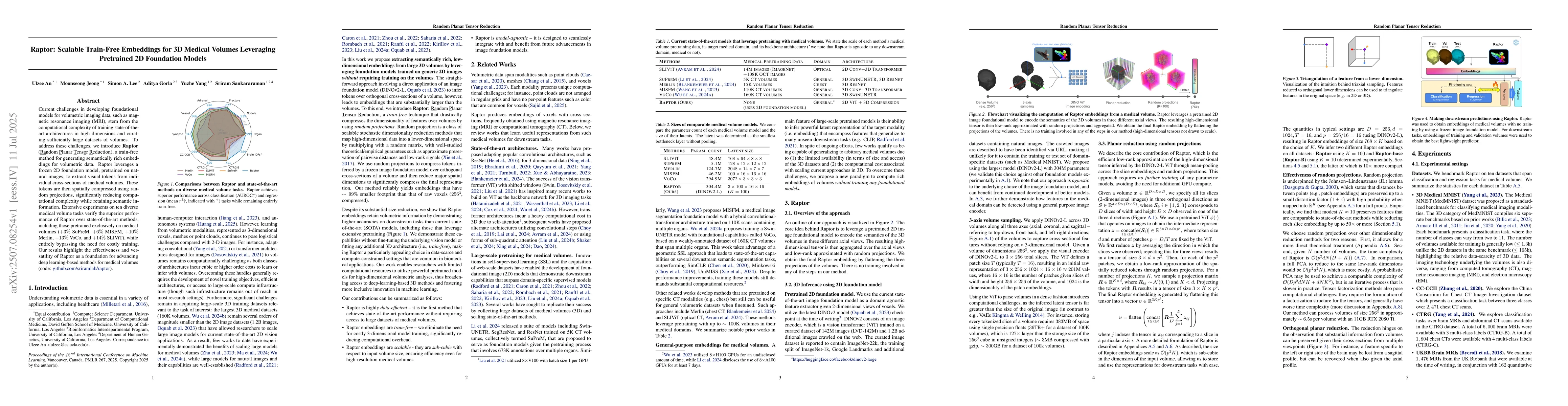 Thumbnail for Raptor: Scalable Train-Free Embeddings for 3D Medical Volumes Leveraging
  Pretrained 2D Foundation Models