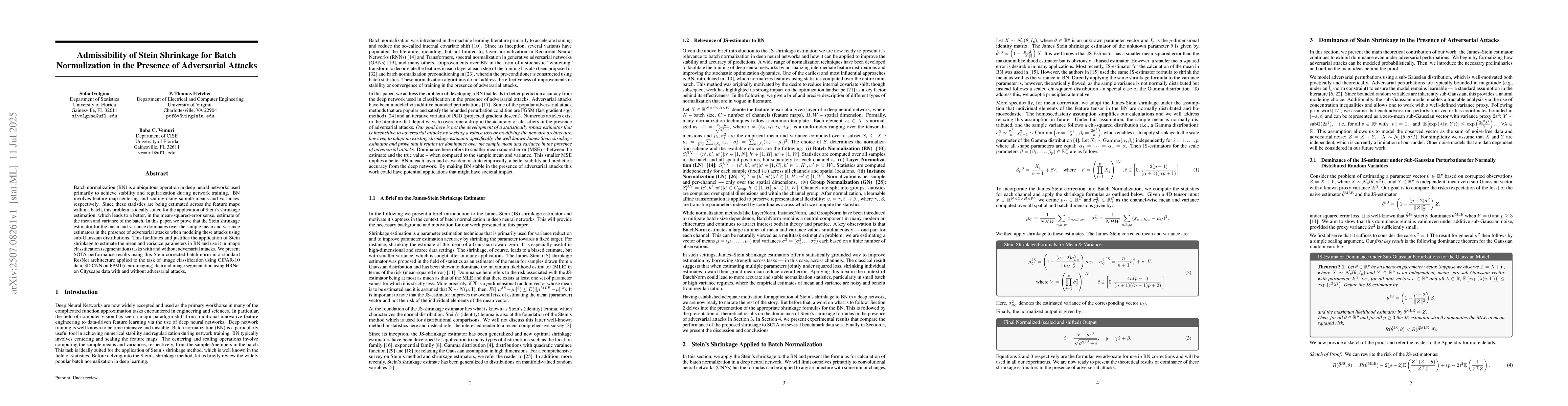 Thumbnail for Admissibility of Stein Shrinkage for Batch Normalization in the Presence
  of Adversarial Attacks