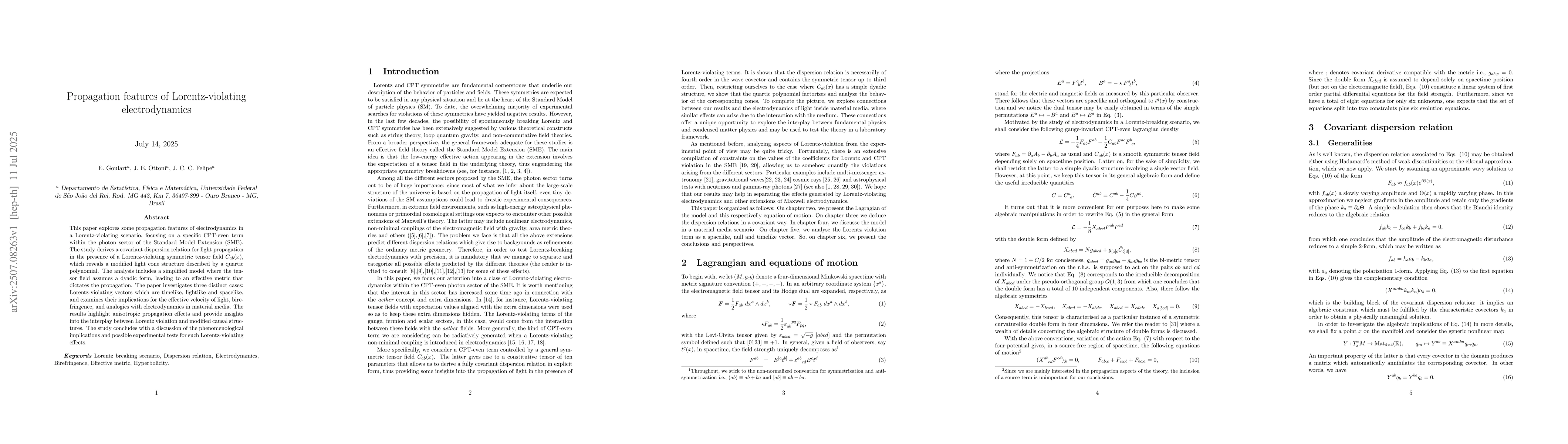 Thumbnail for Propagation features of Lorentz-violating electrodynamics