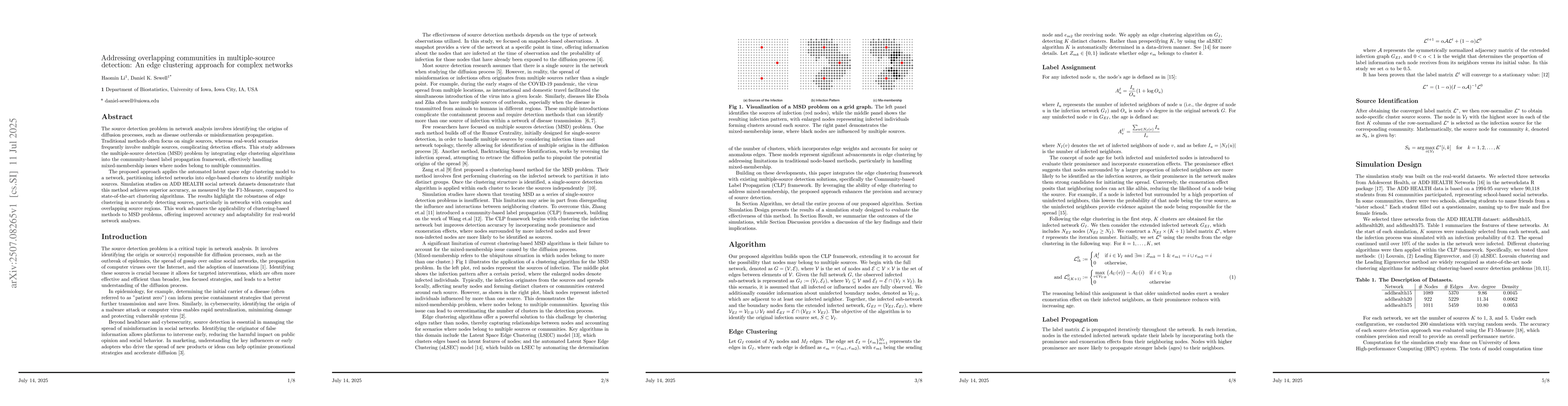 Thumbnail for Addressing overlapping communities in multiple-source detection: An edge
  clustering approach for complex networks